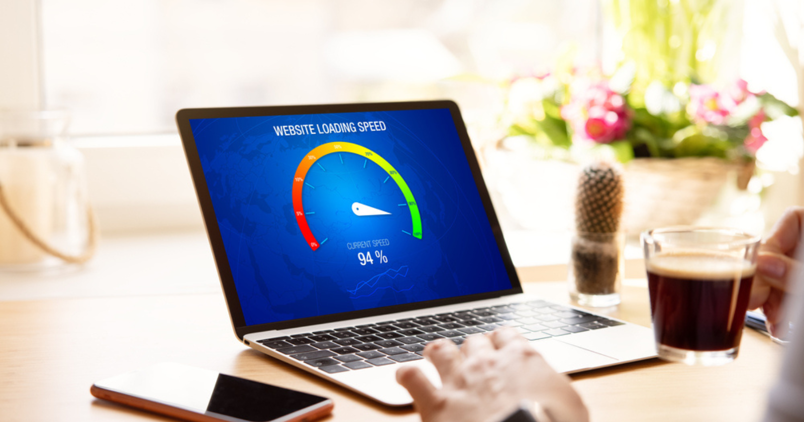 Website loading speed test showing 94% score - fast websites rank higher
